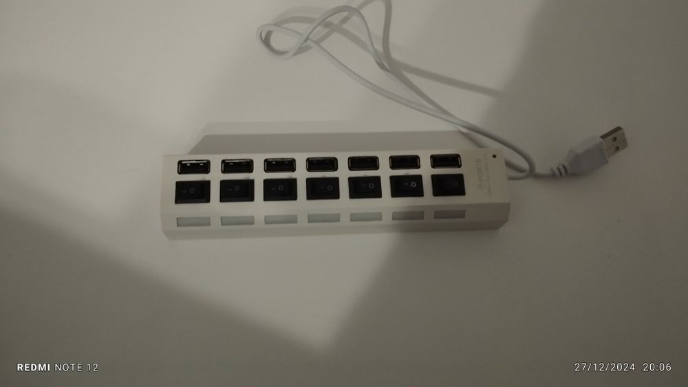 Extensão de hub USB2.0 de 7 portas a funcionar muito bem