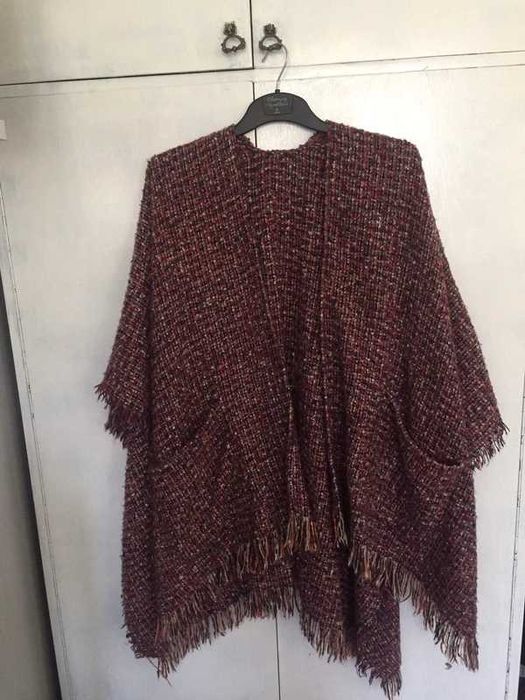 poncho narzutka kardigan frędzle boho S M L retro vintage hippie rave