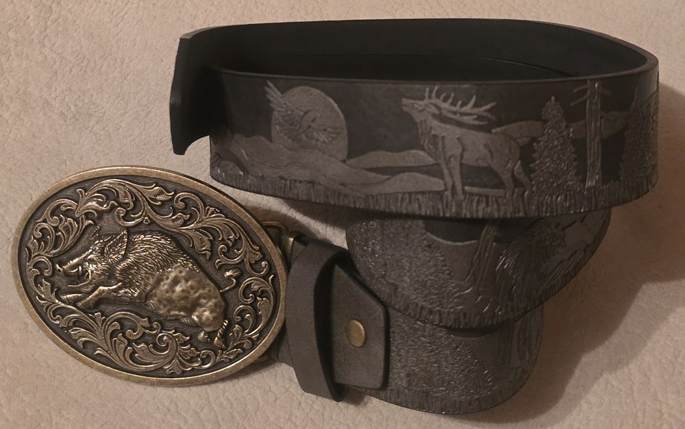 Skórzany pasek myśliwski DZIK ODYNIEC Polowanie. Nowy. 120cm.