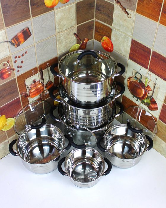 Zestaw 6 Garnków – Stal Nierdzewna, Silikonowe Uchwyty, Indukcja