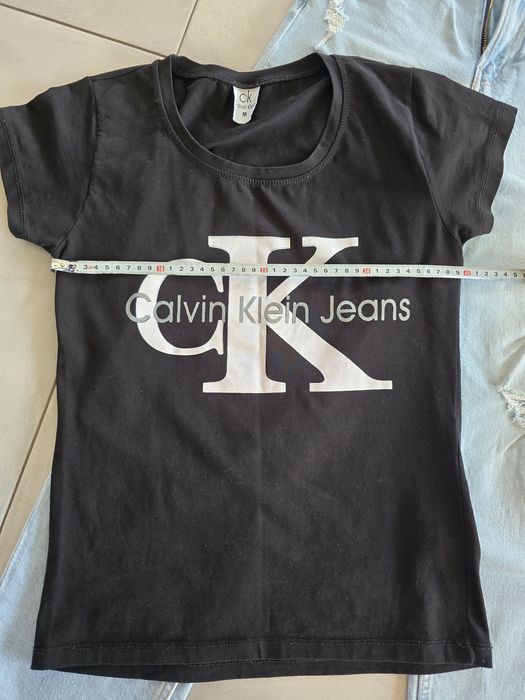 Jeansy H&M + t-shirt CK, r.152, XS, 34