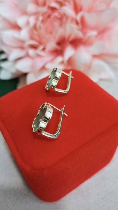 Złote kolczyki p.585/3,28g  Malachit