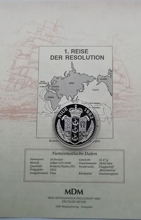 Ніуе 10 доларів 1992р. Постанова. СРІБЛО. ПРУФ. Сертифікат.