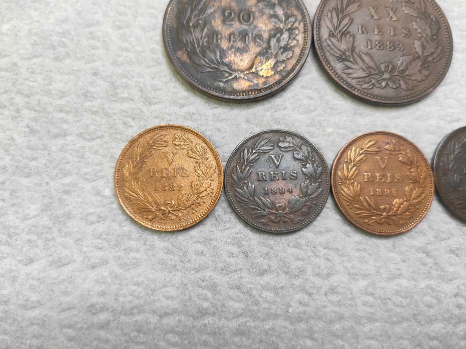Conjunto Moedas de V 1882, 1884 e 1885; XX 1883 e 20 Réis 1892