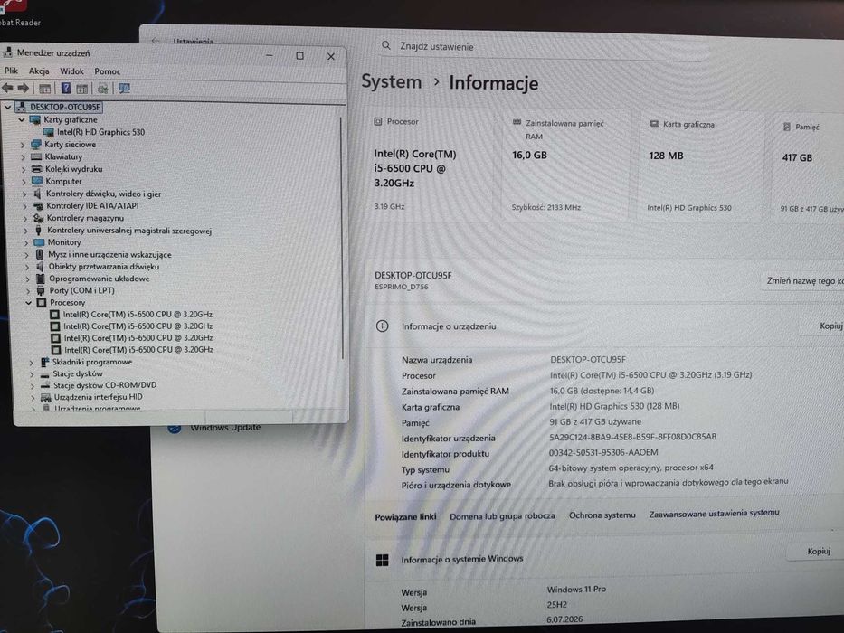 Komputer stacjonarny Fujitsu P756 i5 6 Gen 16GB 128 SSD 320 HDD GW FV