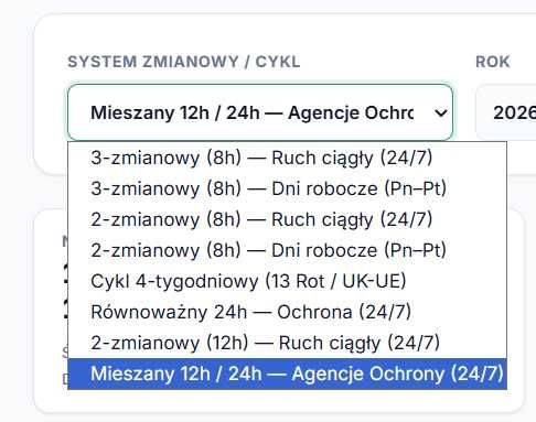 grafik czasu pracy 24/7, ochrona, produkcja, służba zdrowia, itp. bezpłatnie