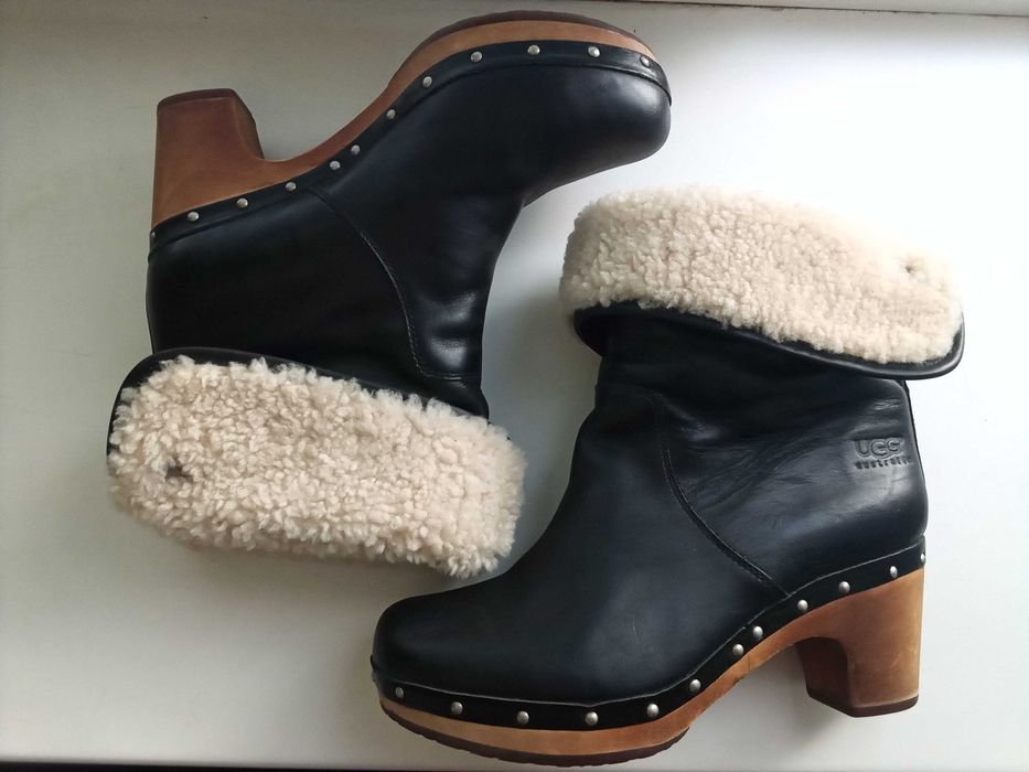 Ugg . Кожаные ботинки на цигейке и деревянной подошве р. 38 - 24,5 см