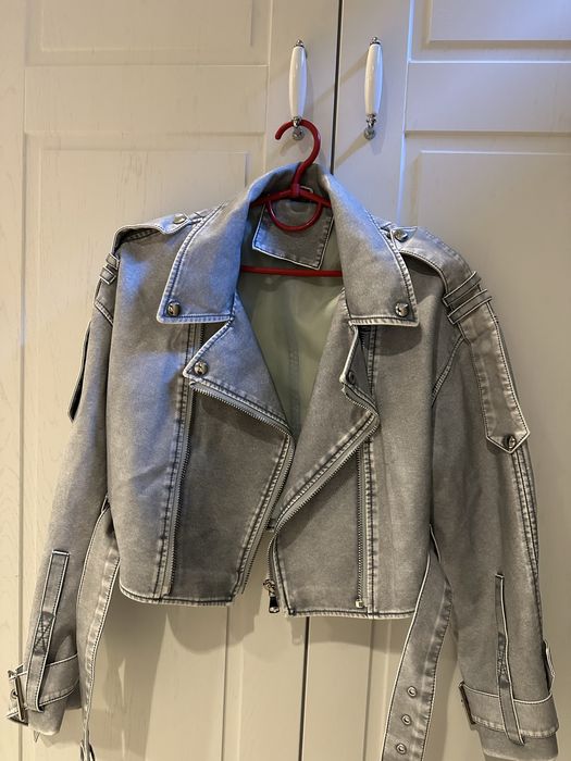 Укорочена сіра косуха оверсайз