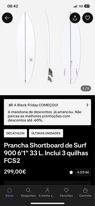 Prancha Olaian epoxy 6.3 com quilhas extra e saco