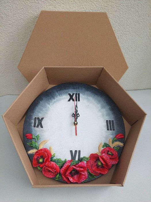Zegar ścienny 3D z makami – Rękodzieło, średnica 30 cm (Cichy mechanizm)
