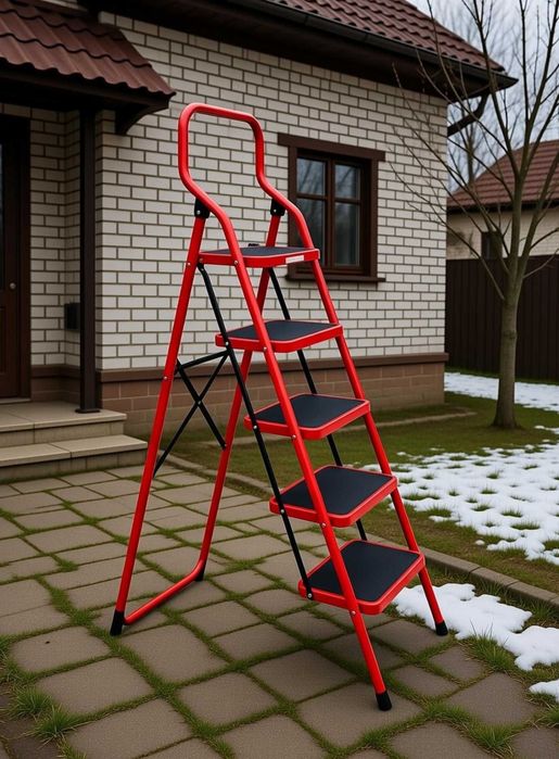 Драбина стремянка сталева 5 сходинок прогумовані широкі