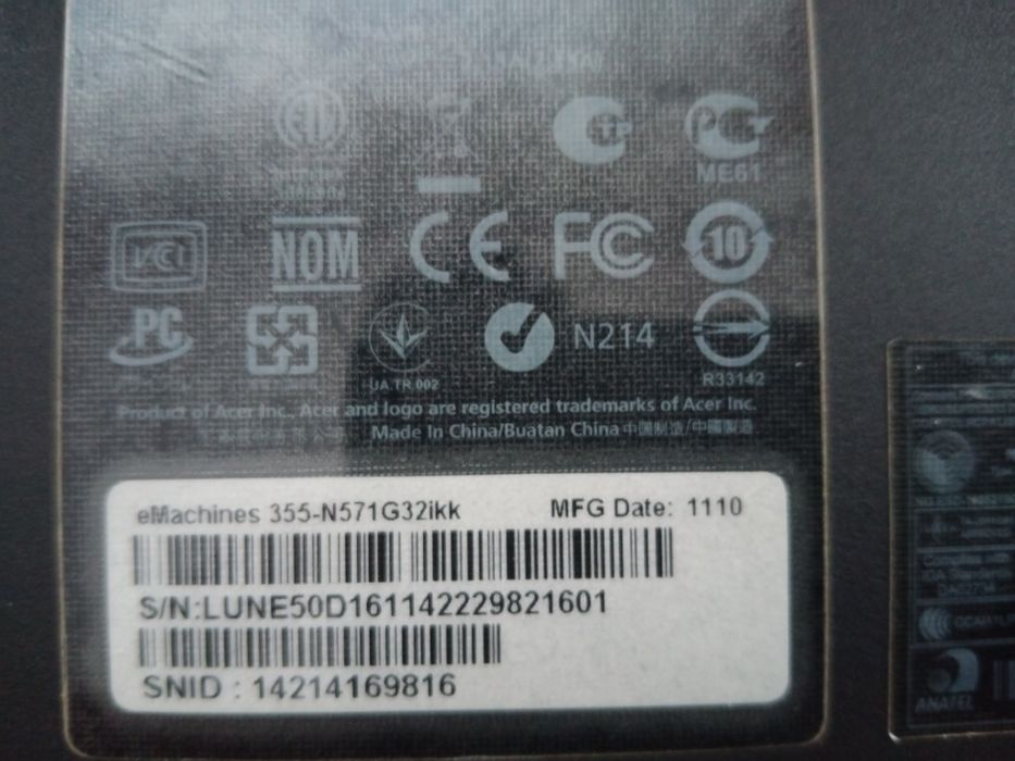 Нетбук Acer eMachines 355-N571G32ikk На запчастини