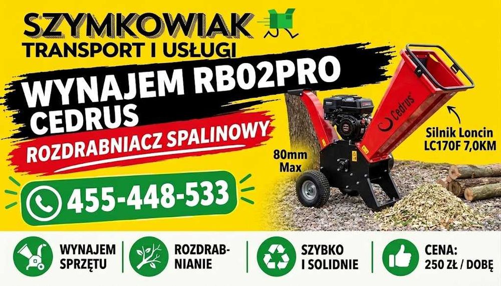 Wynajem Rozdrabniacz do Gałęzi 7KM | Rębak Spalinowy