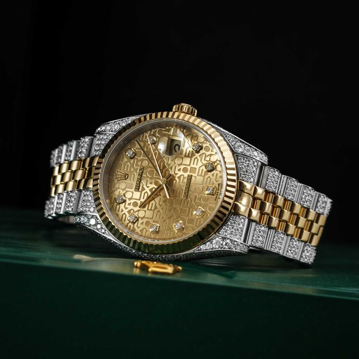 Diamentowy Rolex Datejust 36 ze złotą wyjątkową tarczą