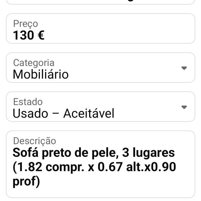 Sofá de pele preto 3 lugares
