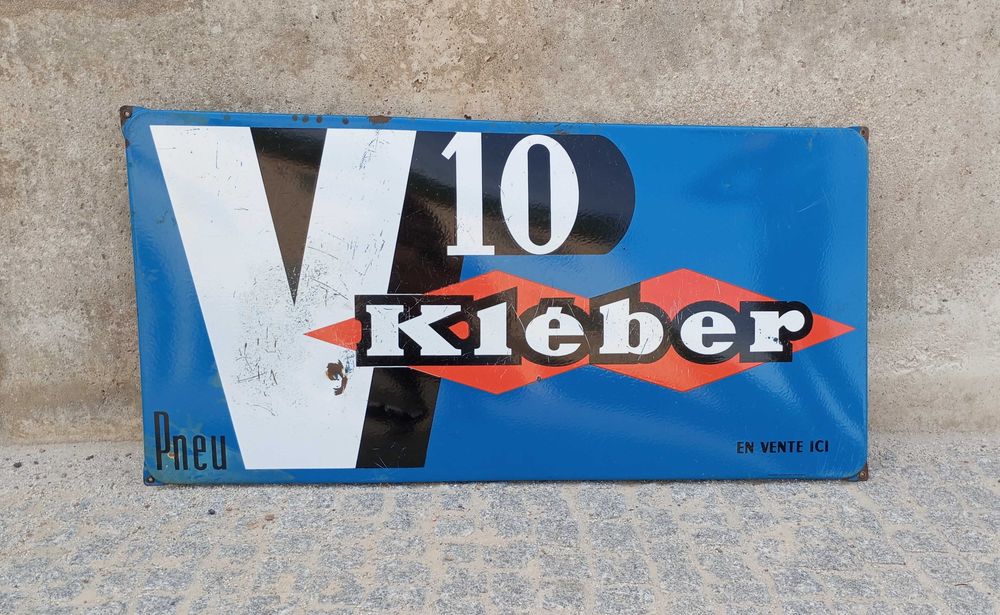 Placa esmaltada Kléber pneu V10 original 98 x 48 cm
