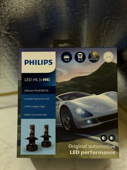 Продам комплект LED ламп Philips Ultinon Pro9100, цоколь H4, 12/24V.