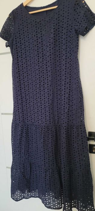 Granatowa sukienka maxi ażurowa haft angielski boho r. M
