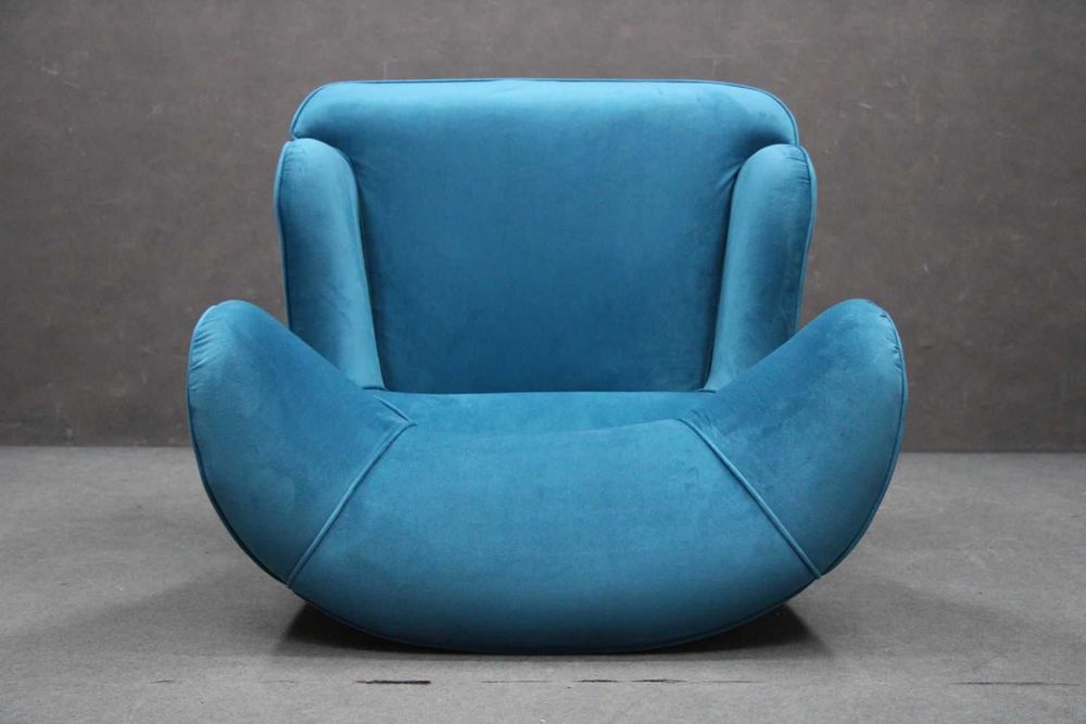 Fotel tapicerowany Uszak Moli błękitny drewniany BGM24.pl B 6318 -24%