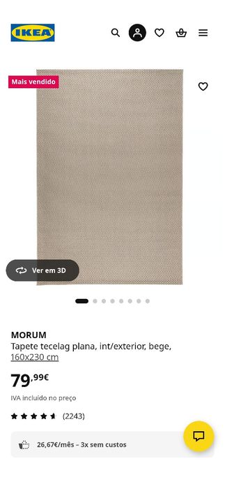 Tapete Morum IKEA, 160x230 cm, em muito bom estado