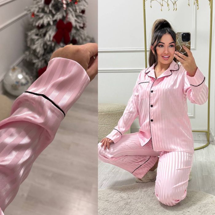 Піжама жіноча шовкова в полоска , штани і сорочка