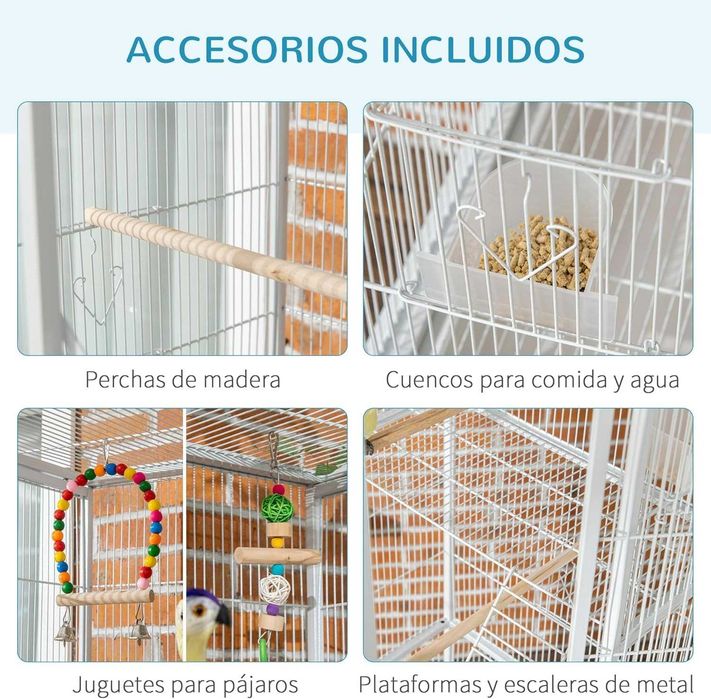 PORTES GRÁTIS - Gaiola para pássaros com rodas e escadas 83x53x180cm