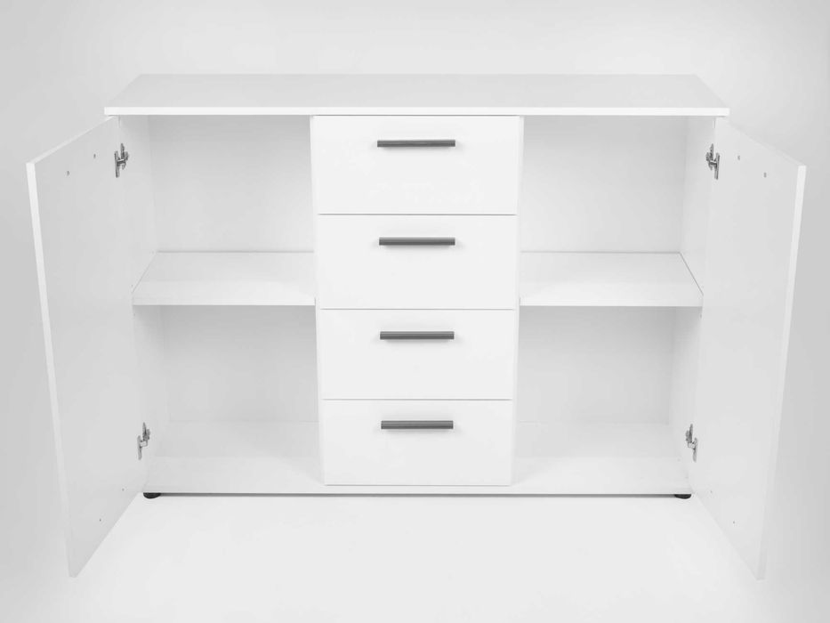 Komoda biała z szufladami i szafkami do sypialni salonu 120x85x35cm