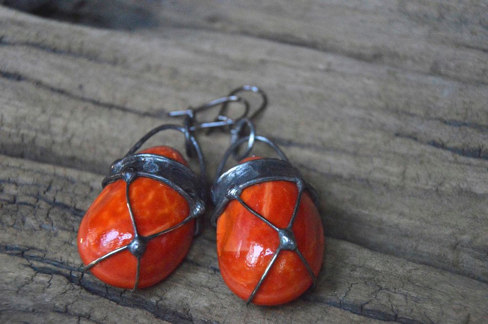 Pomarańczowe - witrażowe ceramiczne kolczyki