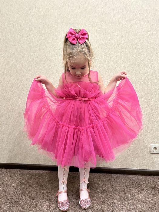 Дитяча сукня рожева пишна барбі Нарядное платье блакитна голуба