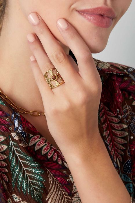 Anel com Pedra Natural Ajustável Aura Dourada