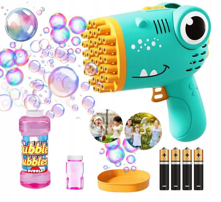 Pistolet Na Bańki Dino Maszyna Do Baniek Na Baterie +płyn+ 4x Baterie Green