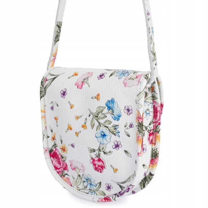 Białe kwiaty Damska Skórzana Mała Torebka Listonoszka podkówka weekend