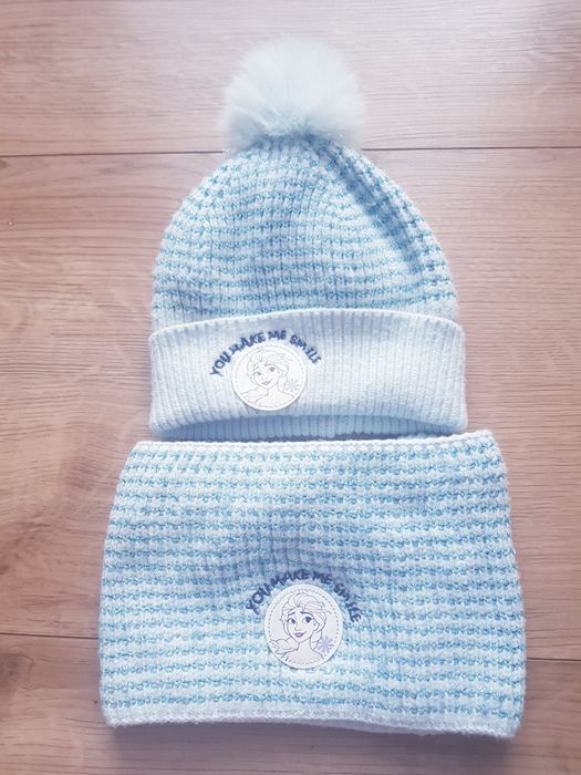 Zimowe ocieplane czapka z kominem dziewczęca marki Frozen Anna