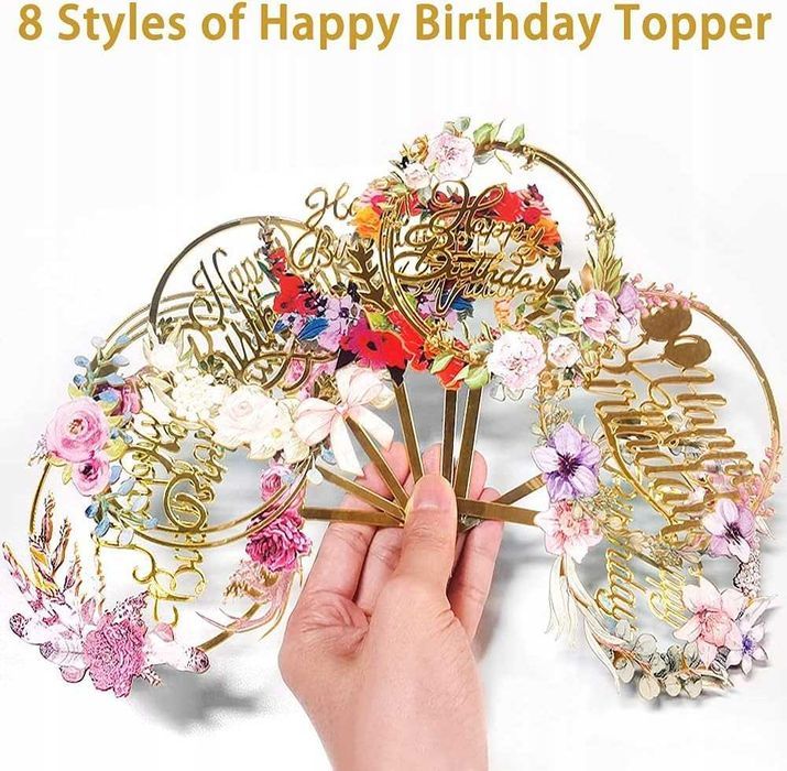 topper do tortu happy birthday 8 sztuk akrylowy yucool