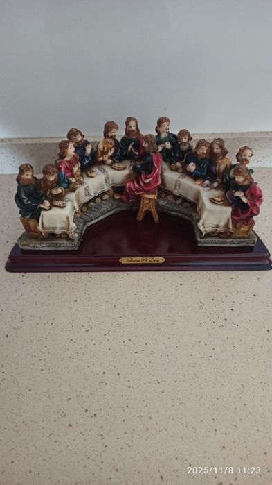 Última Ceia de Jesus Cristo, resina pintada à mão 30 cm