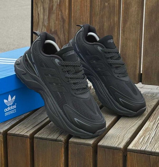 Мужские кроссовки Adidas черные сетка Адидас