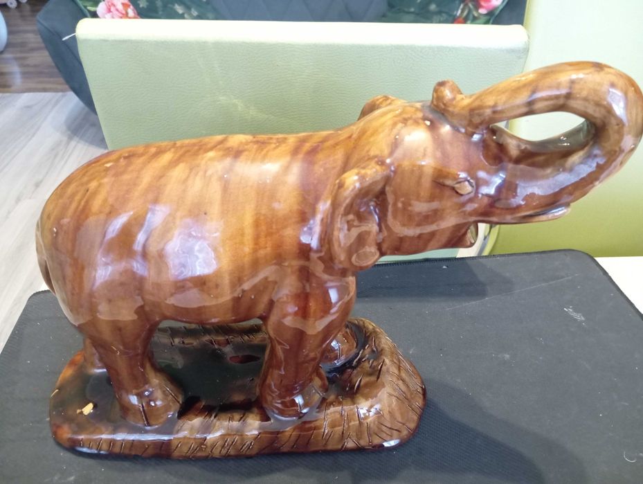 Duża ceramiczna figurka – słoń, vintage, prl 27 cm