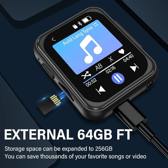 Odtwarzacz MP3 o pojemności 64 GB z Bluetooth 5.4, w pełni dotykowym ekranem HiFi, bezstratnym dźwiękiem, kamerą HD 720P