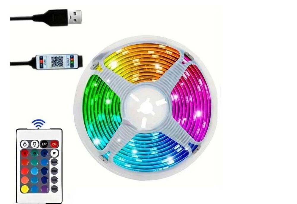 Светодиодная RGB лента,c пультом 24 клавиши, 5050 дюймов, USB, 5 м
