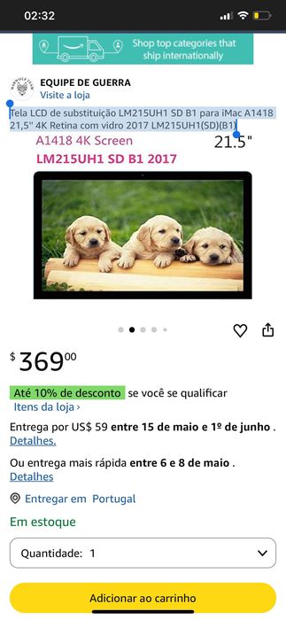 Tela LCD de substituição LM215UH1 SD B1 para iMac A1418 21,5''