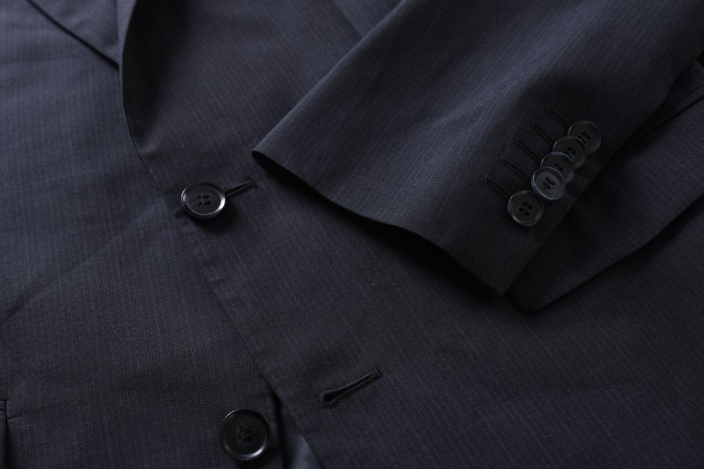 MANGUUN modny granatowy garnitur męski w krateczkę slim fit r. 46