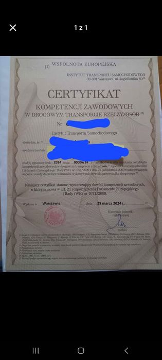 Certfikat transportowy