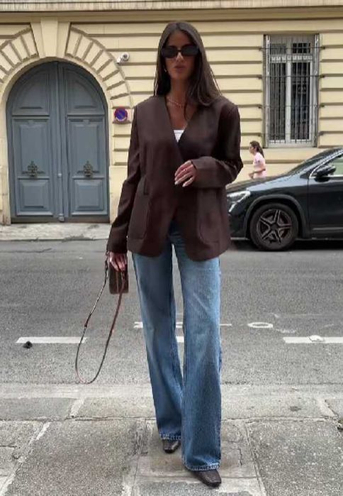 Прямі довгі джинси з високою посадкою zara