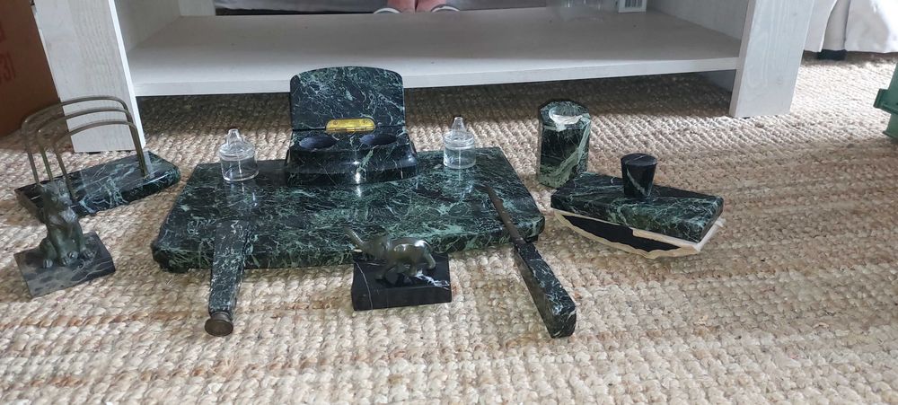 antigo tinteiro em mármore conjunto de 8 peças da década de 1920