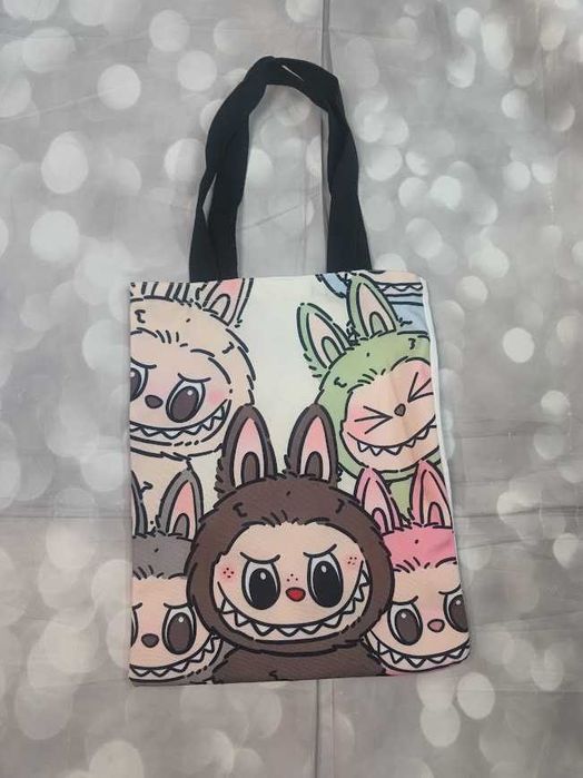 Nowa bez metki Torba shopper materiałowa dwustronna z nadrukiem tote bag lekka na zakupy casual eco bag nowa bez metki pojemna torba na ramię miejska