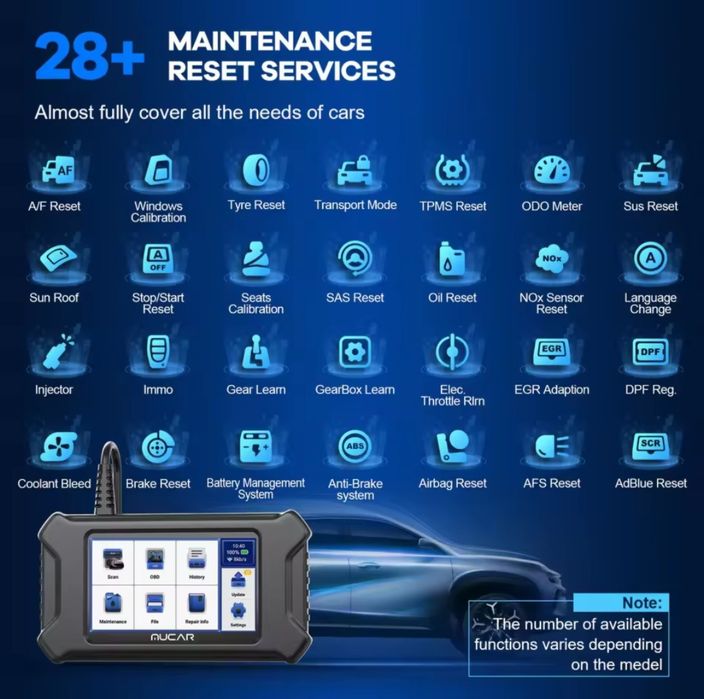 Máquina diagnóstico auto Mucar cs90 28 reset de serviços e diagnóstico