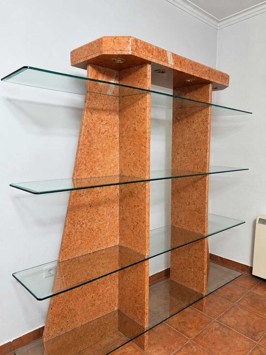 Estante em Mármore e Vidro com Iluminação – Peça Vintage