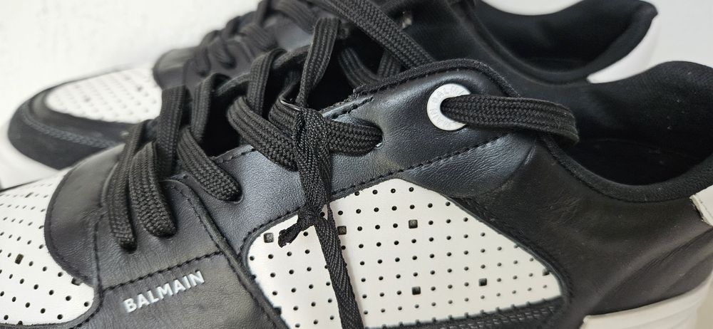 Balmain 44 sneakersy B-COURT FLIP skórzane buty trampki nowe z metkami piękne biało czarne
