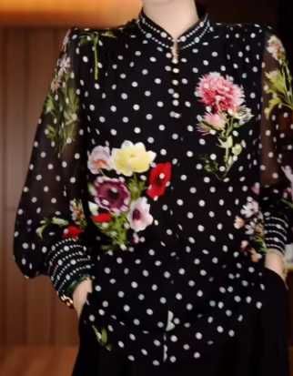 *_* Bluzka w kropki z długim rękawem cienka na stójce, rozm 42, nowa