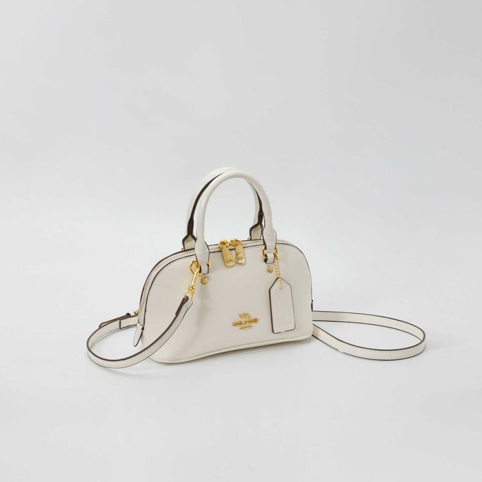 Жіноча сумка COACH Mini Rowan Crossbody In Signature / Сумка Коач крос боді з ремінцем біла/ жіноча лакована сумочка Коуч